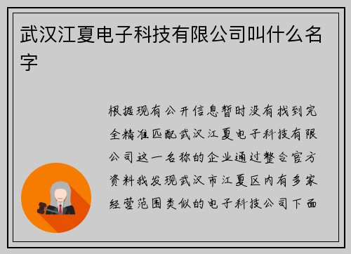 武汉江夏电子科技有限公司叫什么名字